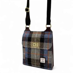 Harris Tweed Satchel Bag In Blue/Brown Check
