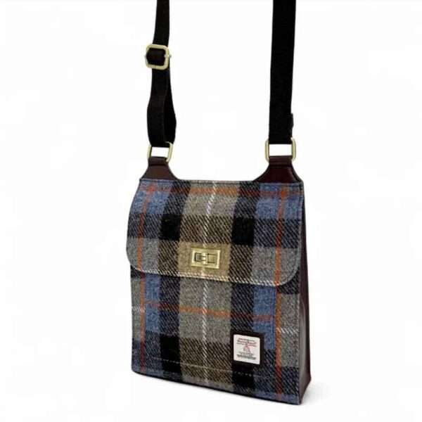 Harris Tweed Satchel Bag In Blue/Brown Check