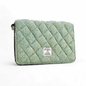 Harris Tweed Quilt Shoulder Bag In Turquoise Herringbone