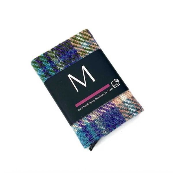 Harris Tweed Pop Up Card Holder In Green/Purple Plaid
