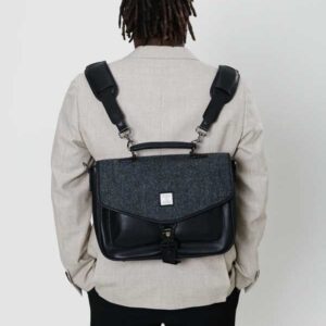 Harris Tweed The Laptop Satchel, Black Grey Herringbone
