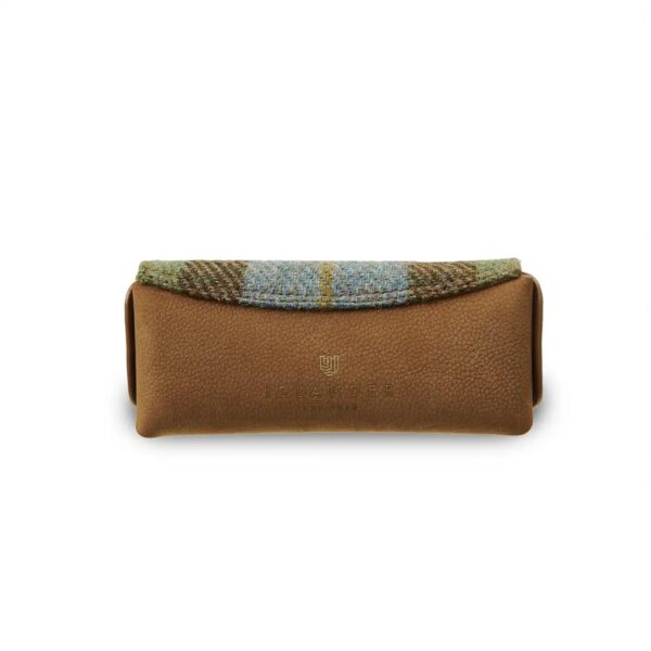 Harris Tweed Leather Glasses Case Chestnut Blue Tartan