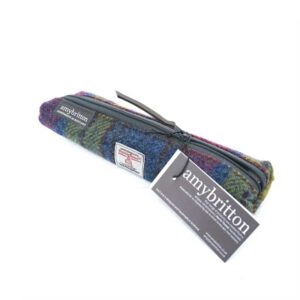 Harris Tweed Highland Range Slim Pencil Case Purple Multi Plaid