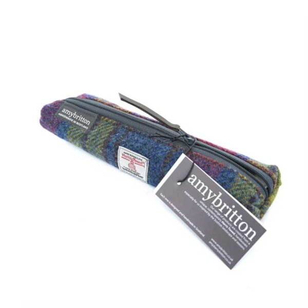 Harris Tweed Highland Range Slim Pencil Case Purple Multi Plaid