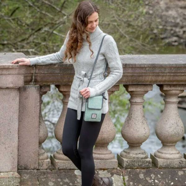 Harris Tweed Mini Crossbody Bag in Turquoise Herringbone