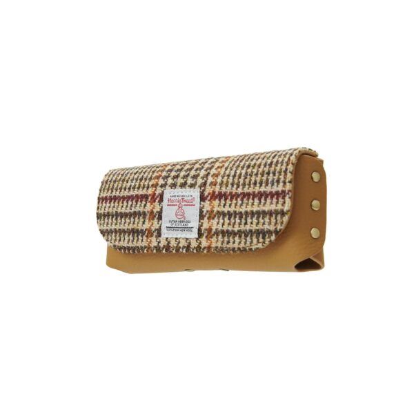 Harris Tweed Leather Glasses Case Beige Dogtooth