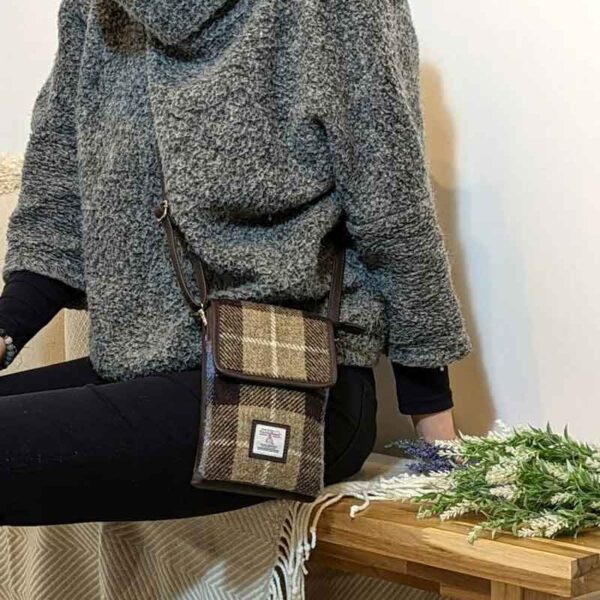 Harris Tweed Mini Crossbody Bag in Blue/Brown Check