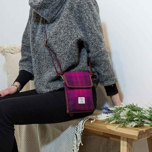 Harris Tweed Mini Crossbody Bag in Purple Check