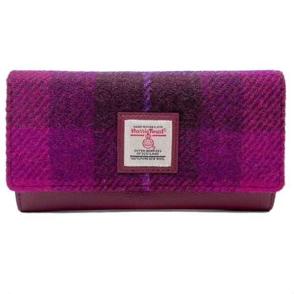 Harris Tweed Ladies Envelope Purse In Purple Check