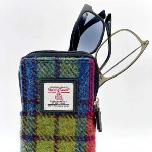 Harris Tweed Double Glasses Sleeve in Blue/Pink Check