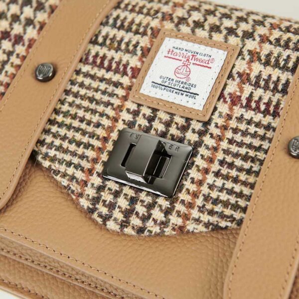 Harris Tweed Clutch, The Leather Medium Satchel, Islander, Beige Dogtooth