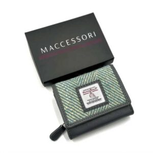 Harris Tweed Trifold Purse In Turquoise Herringbone