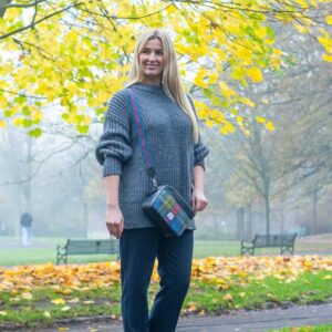 Harris Tweed Camera Bag In Blue/Pink Check
