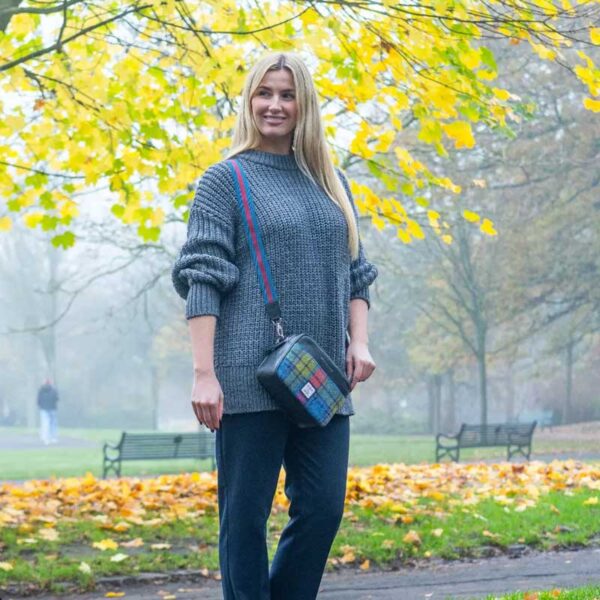 Harris Tweed Camera Bag In Blue/Pink Check
