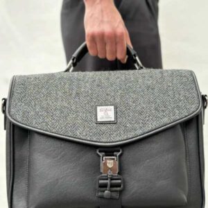 Harris Tweed The Laptop Satchel, Black Grey Herringbone