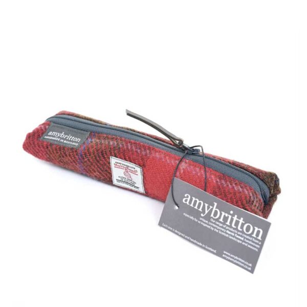 Harris Tweed Highland Range Slim Pencil Case Red Plaid