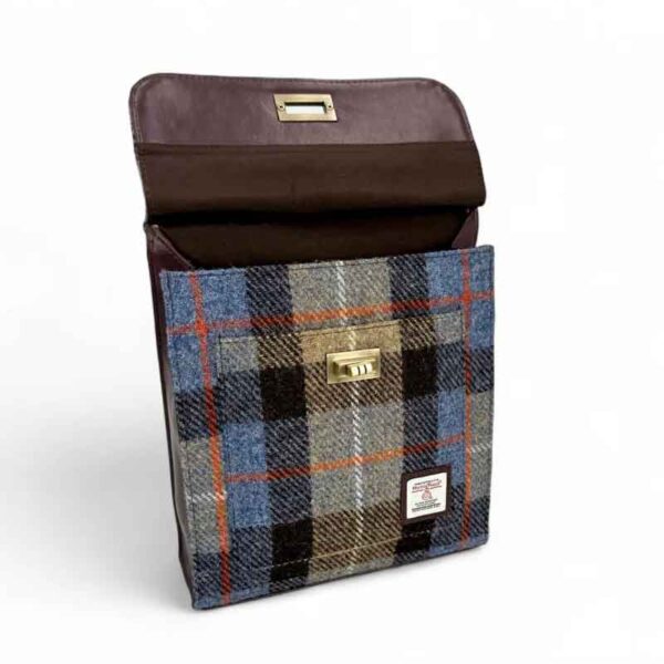 Harris Tweed Satchel Bag In Blue/Brown Check