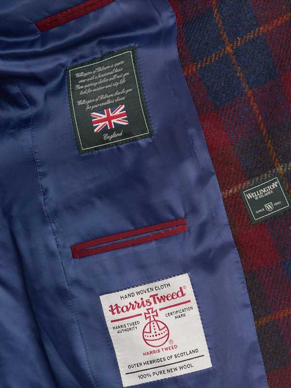 Harris Tweed Jacket "London" In Berry Check