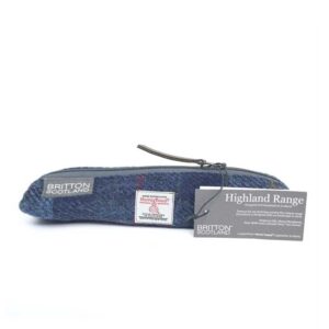 Harris Tweed Highland Range Slim Pencil Case Navy Plaid