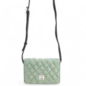 Harris Tweed Quilt Shoulder Bag In Turquoise Herringbone