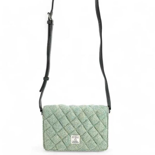 Harris Tweed Quilt Shoulder Bag In Turquoise Herringbone