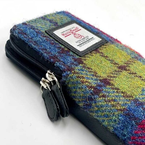 Harris Tweed Double Glasses Sleeve in Blue/Pink Check
