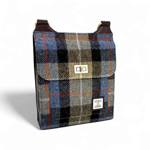 Harris Tweed Satchel Bag In Blue/Brown Check