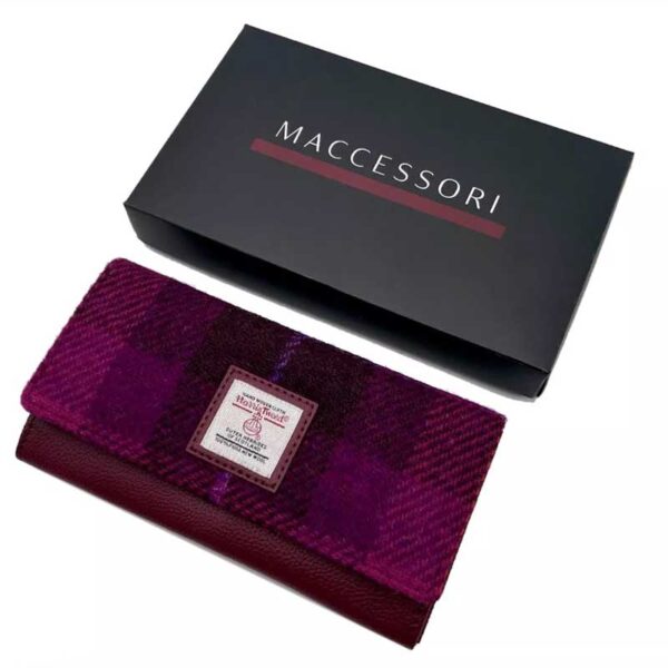 Harris Tweed Ladies Envelope Purse In Purple Check