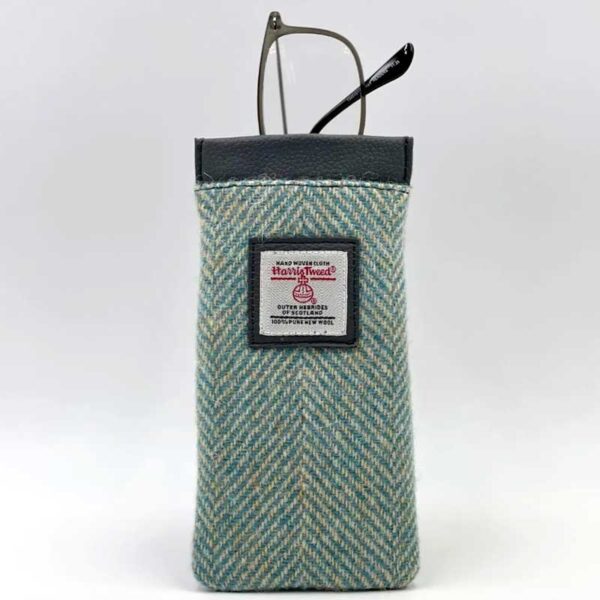 Harris Tweed Glasses Sleeve in Turquoise Herringbone