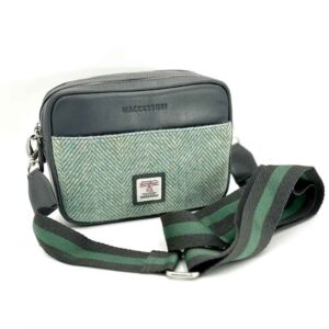 Harris Tweed Camera Bag In Turquoise Herringbone