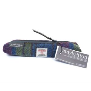 Harris Tweed Highland Range Slim Pencil Case Purple Multi Plaid