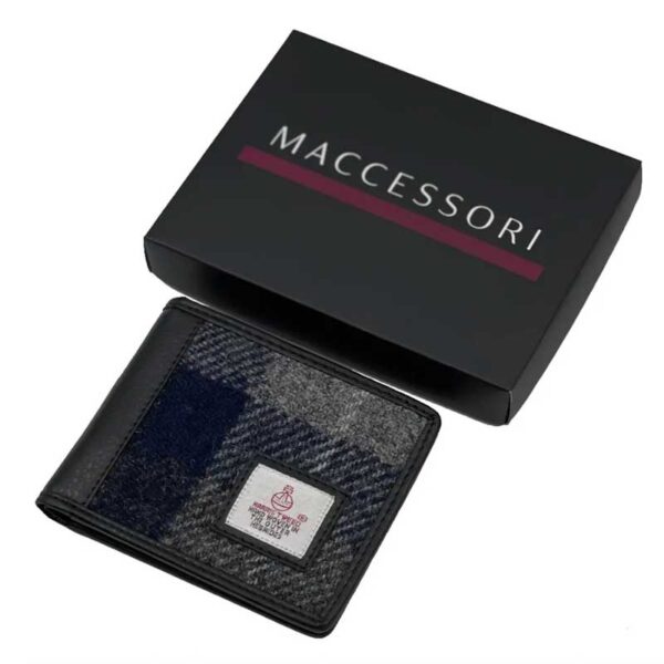 Harris Tweed Bifold Wallet In Blue Check