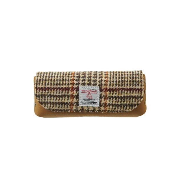 Harris Tweed Leather Glasses Case Beige Dogtooth