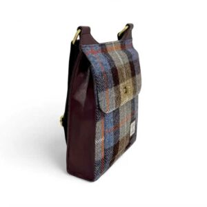 Harris Tweed Satchel Bag In Blue/Brown Check