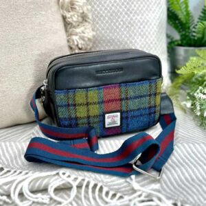 Harris Tweed Camera Bag In Blue/Pink Check