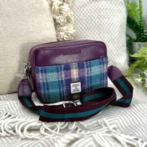 Harris Tweed Camera Bag In Green/Purple Plaid
