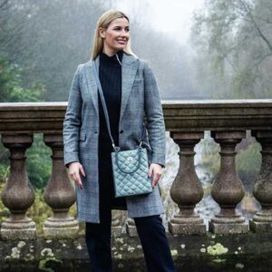 Harris Tweed Quilt Mini Tote Bag In Turquoise Herringbone
