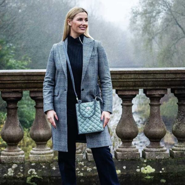 Harris Tweed Quilt Mini Tote Bag In Turquoise Herringbone