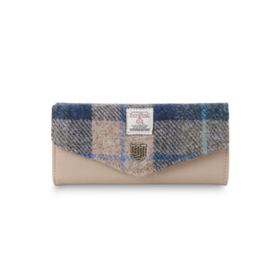 Harris Tweed Portemonnee, The Large Clasp, Navy Beige Tartan