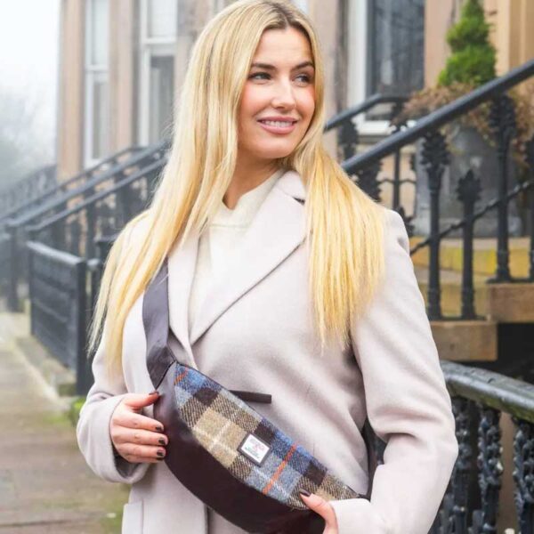 Harris Tweed Sling Bag In Blue/Brown Check