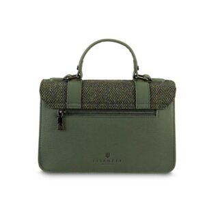 Harris Tweed Clutch, The Leather Medium Satchel, Islander, Dark Green Herringbone