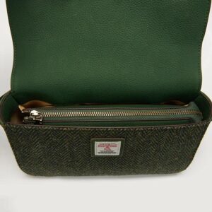 Harris Tweed Clutch, The Caithness, Islander, Dark Green Herringbone