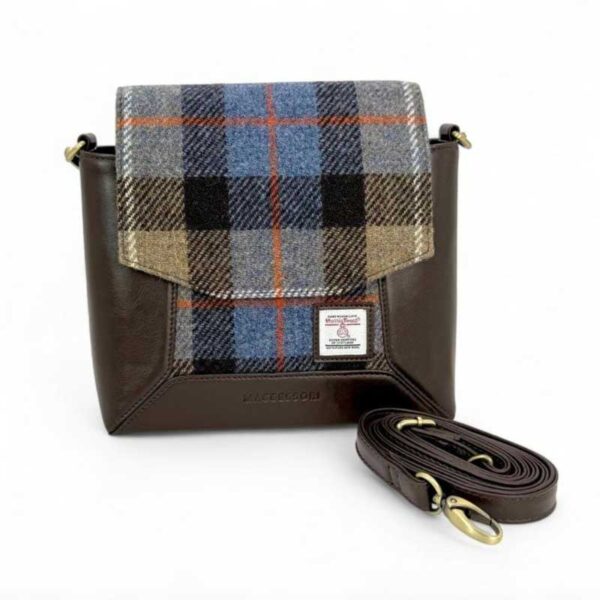 Harris Tweed Highland Messenger Bag In Blue/Brown Check
