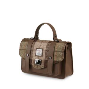 Harris Tweed Clutch, The Leather Medium Satchel, Islander, Chestnut Tartan