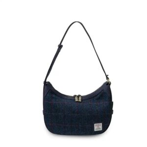 Harris Tweed Shoulder Bag, The Ellon, Islander,Navy Overcheck