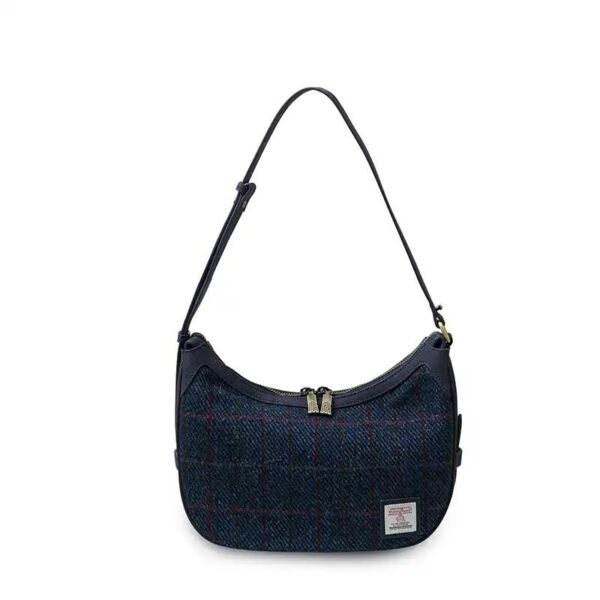 Harris Tweed Shoulder Bag, The Ellon, Islander,Navy Overcheck