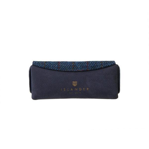 Harris Tweed Leather Glasses Case Navy Overcheck