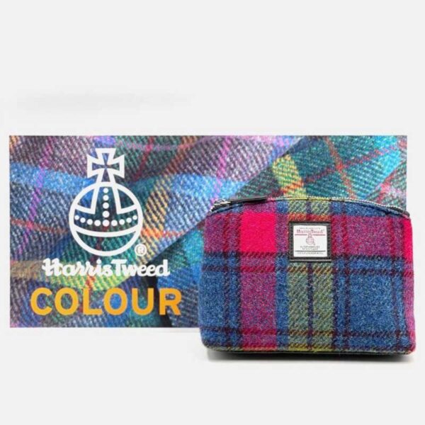 Harris Tweed Cosmetic Bag In Blue/Pink Check