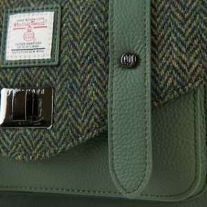 Harris Tweed Clutch, The Leather Medium Satchel, Islander, Dark Green Herringbone