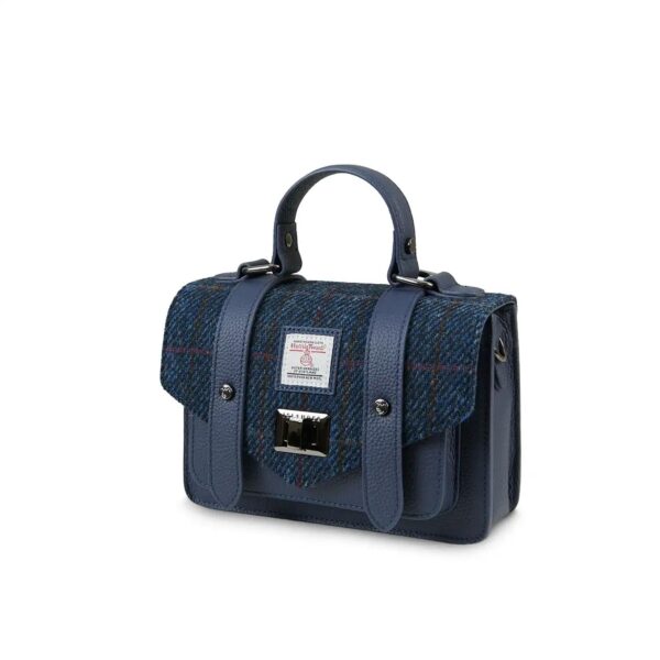 Harris Tweed Clutch, The Leather Mini Satchel, Islander, Navy Over-Check